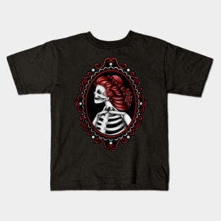 Red Skeleton Girl in Frame Cameo Kids T-Shirt